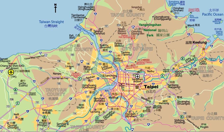 Карта в центъра на град Тайпей 