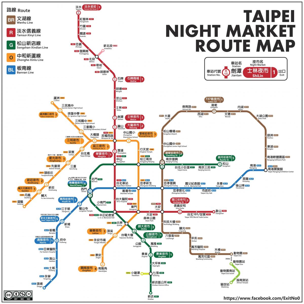 карта Тайпе нощен пазар