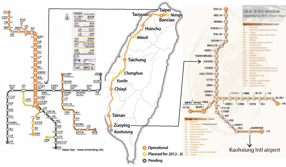 карта Тайпе високоскоростна железопътна линия